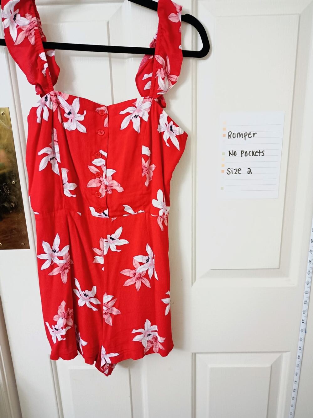 BB Dakota - Red Floral Ruffle Strap Summer Romper - Sz 2 - EUC